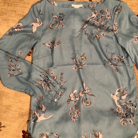 H&M Robins Egg Blue Floral Top size XS NWT Birds - Picture 3 of 11
